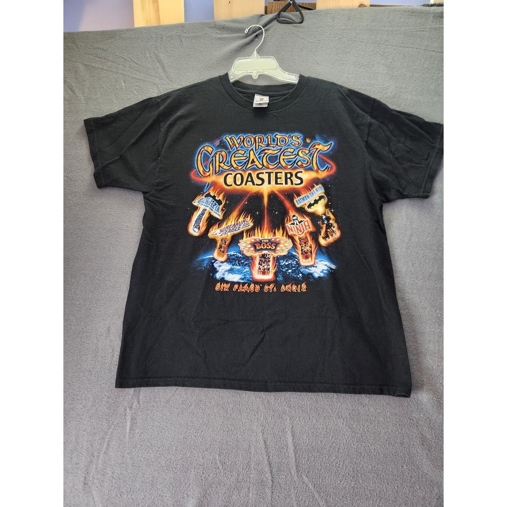 Vtg‎ Y2K Six Flags St. Louis Worlds Greatest Roller Coasters Graphic Tshirt XL